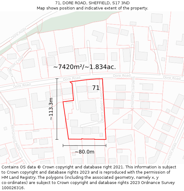 71, DORE ROAD, SHEFFIELD, S17 3ND: Plot and title map