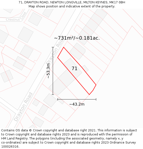 71, DRAYTON ROAD, NEWTON LONGVILLE, MILTON KEYNES, MK17 0BH: Plot and title map