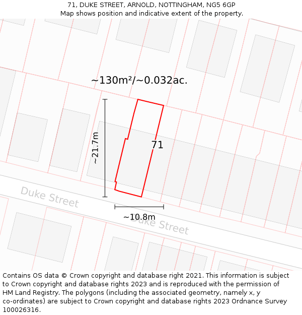 71, DUKE STREET, ARNOLD, NOTTINGHAM, NG5 6GP: Plot and title map