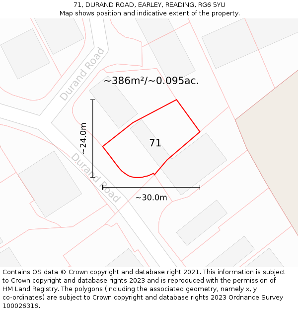 71, DURAND ROAD, EARLEY, READING, RG6 5YU: Plot and title map