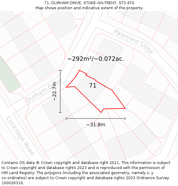 71, DURHAM DRIVE, STOKE-ON-TRENT, ST3 4TG: Plot and title map