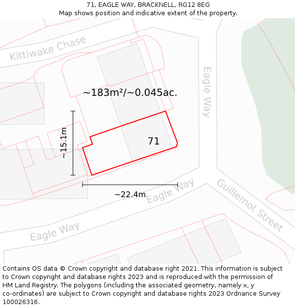 71, EAGLE WAY, BRACKNELL, RG12 8EG: Plot and title map