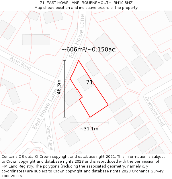 71, EAST HOWE LANE, BOURNEMOUTH, BH10 5HZ: Plot and title map