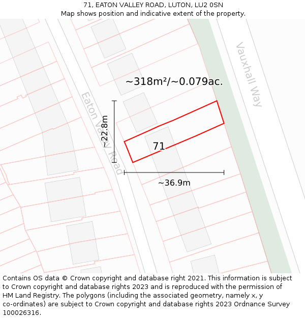 71, EATON VALLEY ROAD, LUTON, LU2 0SN: Plot and title map