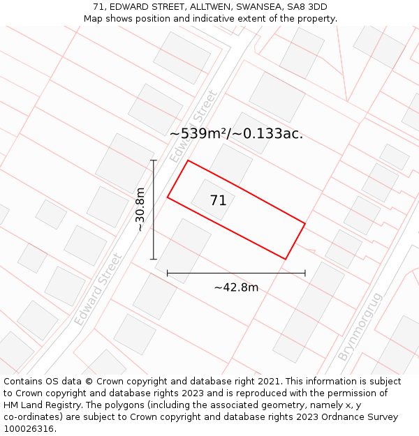 71, EDWARD STREET, ALLTWEN, SWANSEA, SA8 3DD: Plot and title map