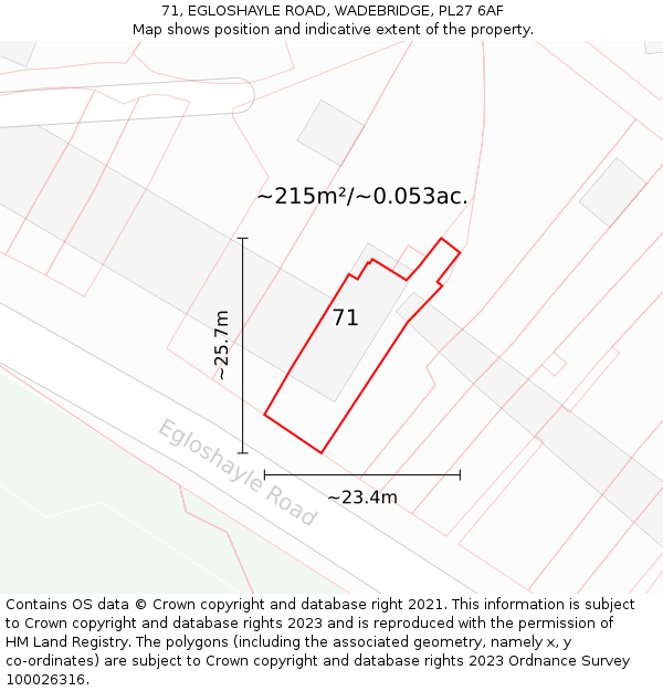 71, EGLOSHAYLE ROAD, WADEBRIDGE, PL27 6AF: Plot and title map