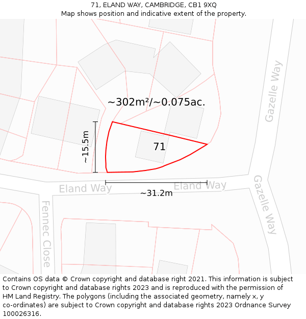 71, ELAND WAY, CAMBRIDGE, CB1 9XQ: Plot and title map