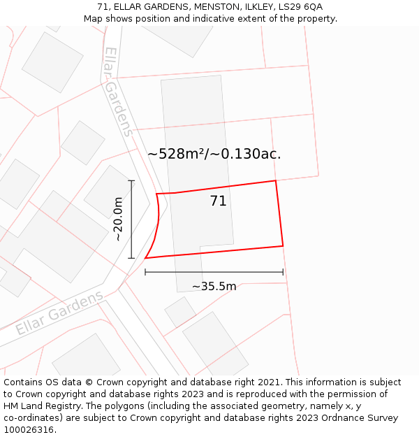 71, ELLAR GARDENS, MENSTON, ILKLEY, LS29 6QA: Plot and title map