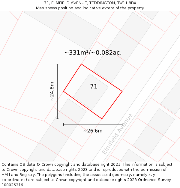 71, ELMFIELD AVENUE, TEDDINGTON, TW11 8BX: Plot and title map