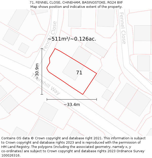 71, FENNEL CLOSE, CHINEHAM, BASINGSTOKE, RG24 8XF: Plot and title map