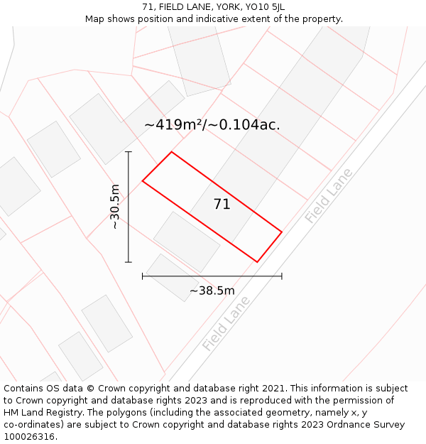 71, FIELD LANE, YORK, YO10 5JL: Plot and title map