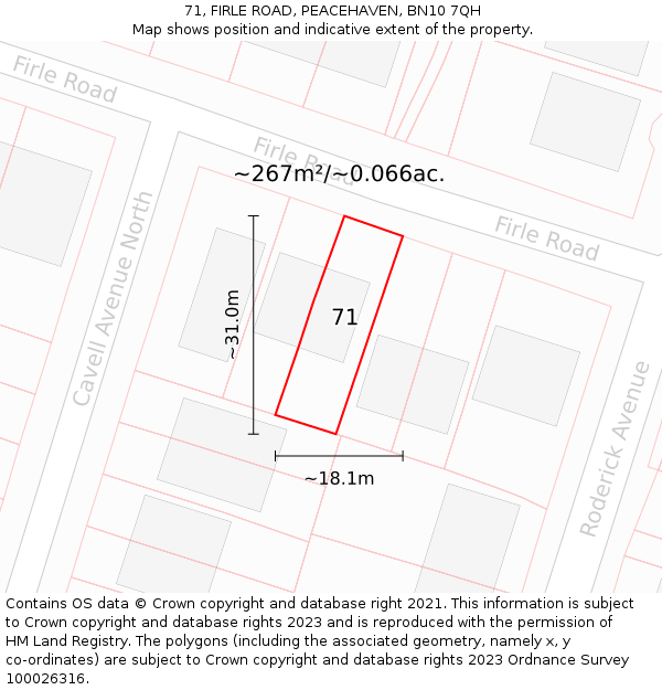 71, FIRLE ROAD, PEACEHAVEN, BN10 7QH: Plot and title map