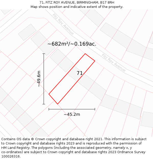 71, FITZ ROY AVENUE, BIRMINGHAM, B17 8RH: Plot and title map