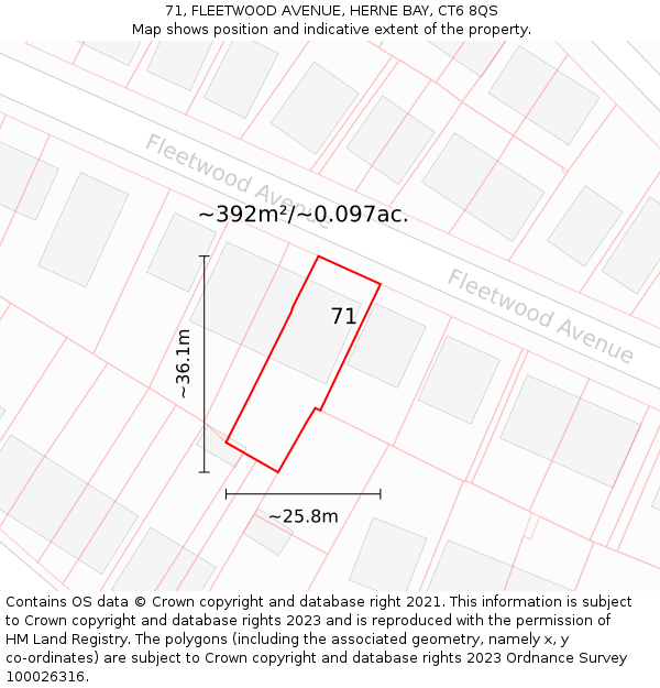 71, FLEETWOOD AVENUE, HERNE BAY, CT6 8QS: Plot and title map