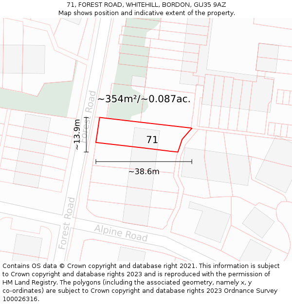 71, FOREST ROAD, WHITEHILL, BORDON, GU35 9AZ: Plot and title map