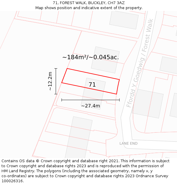 71, FOREST WALK, BUCKLEY, CH7 3AZ: Plot and title map