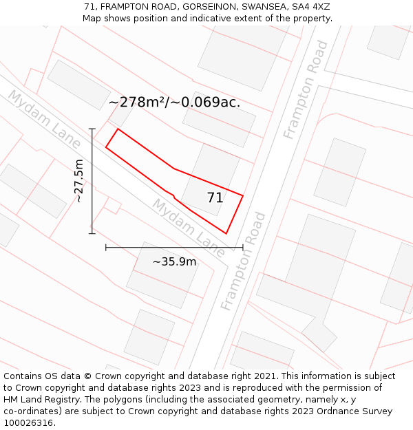 71, FRAMPTON ROAD, GORSEINON, SWANSEA, SA4 4XZ: Plot and title map