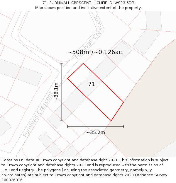 71, FURNIVALL CRESCENT, LICHFIELD, WS13 6DB: Plot and title map