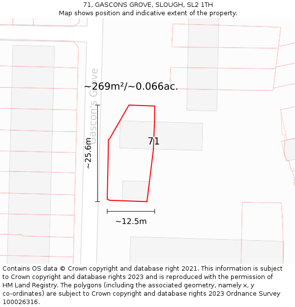 71, GASCONS GROVE, SLOUGH, SL2 1TH: Plot and title map