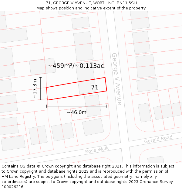 71, GEORGE V AVENUE, WORTHING, BN11 5SH: Plot and title map