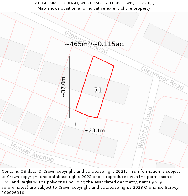 71, GLENMOOR ROAD, WEST PARLEY, FERNDOWN, BH22 8JQ: Plot and title map