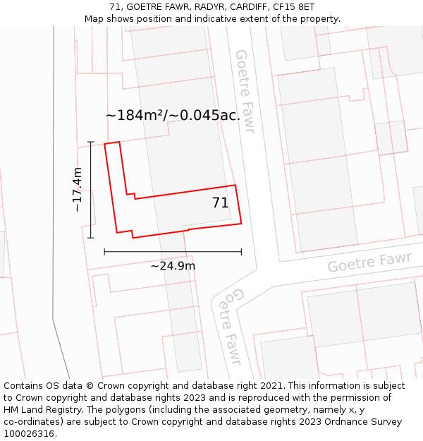 71, GOETRE FAWR, RADYR, CARDIFF, CF15 8ET: Plot and title map