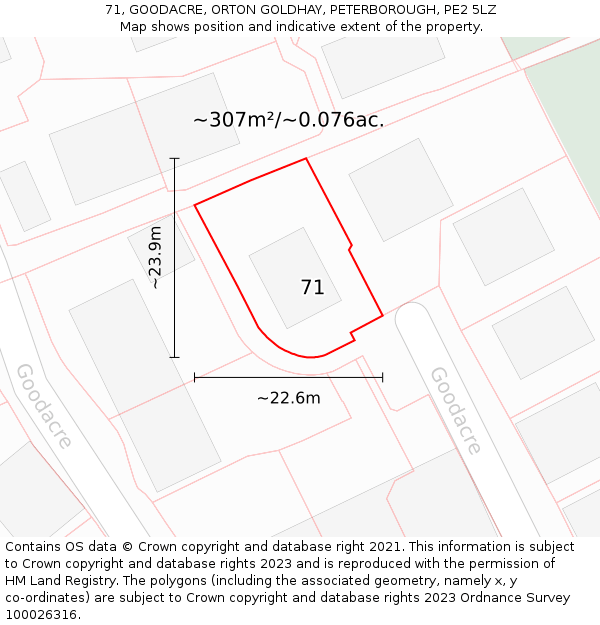 71, GOODACRE, ORTON GOLDHAY, PETERBOROUGH, PE2 5LZ: Plot and title map