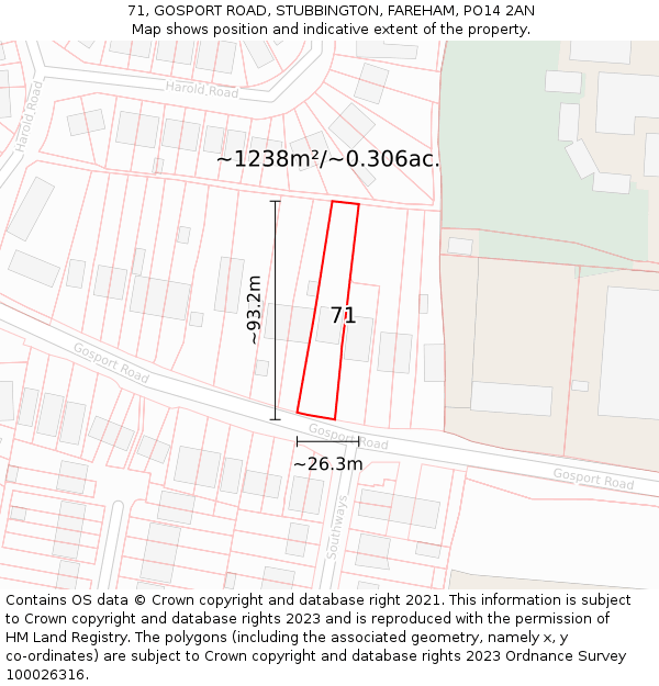 71, GOSPORT ROAD, STUBBINGTON, FAREHAM, PO14 2AN: Plot and title map