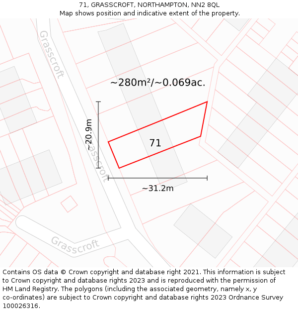 71, GRASSCROFT, NORTHAMPTON, NN2 8QL: Plot and title map