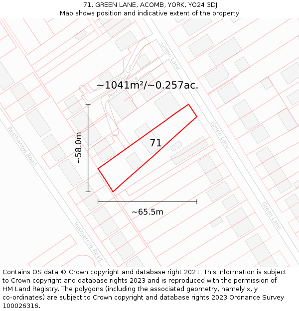 71, GREEN LANE, ACOMB, YORK, YO24 3DJ: Plot and title map
