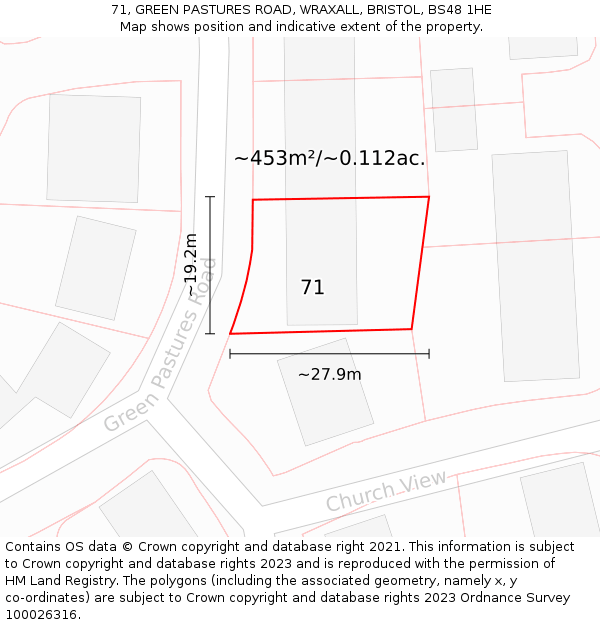 71, GREEN PASTURES ROAD, WRAXALL, BRISTOL, BS48 1HE: Plot and title map