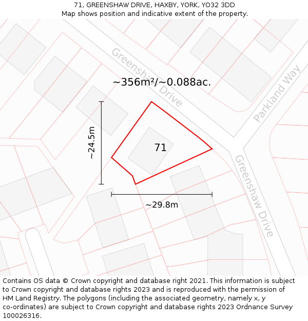 71, GREENSHAW DRIVE, HAXBY, YORK, YO32 3DD: Plot and title map