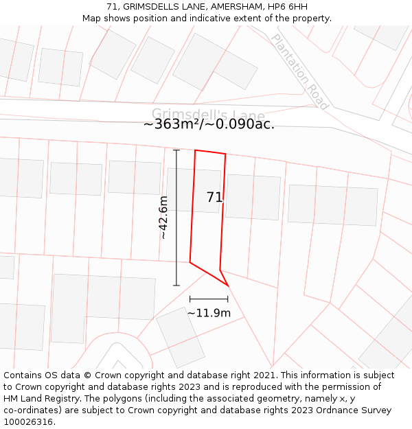 71, GRIMSDELLS LANE, AMERSHAM, HP6 6HH: Plot and title map