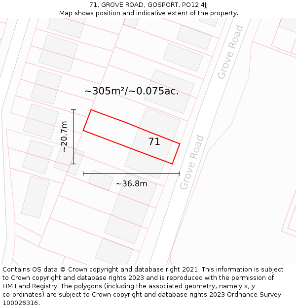 71, GROVE ROAD, GOSPORT, PO12 4JJ: Plot and title map