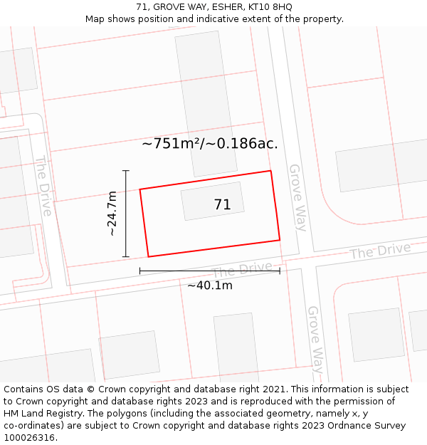 71, GROVE WAY, ESHER, KT10 8HQ: Plot and title map