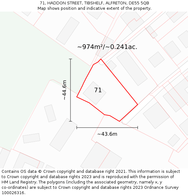 71, HADDON STREET, TIBSHELF, ALFRETON, DE55 5QB: Plot and title map