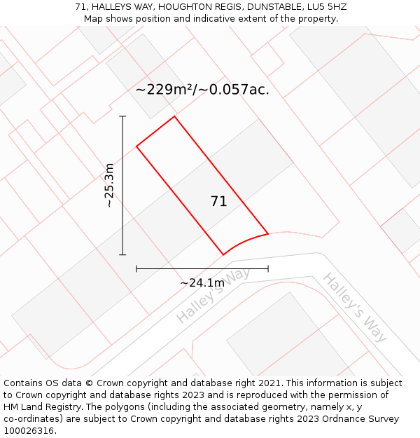 71, HALLEYS WAY, HOUGHTON REGIS, DUNSTABLE, LU5 5HZ: Plot and title map