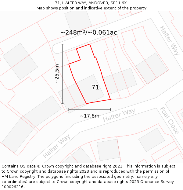 71, HALTER WAY, ANDOVER, SP11 6XL: Plot and title map