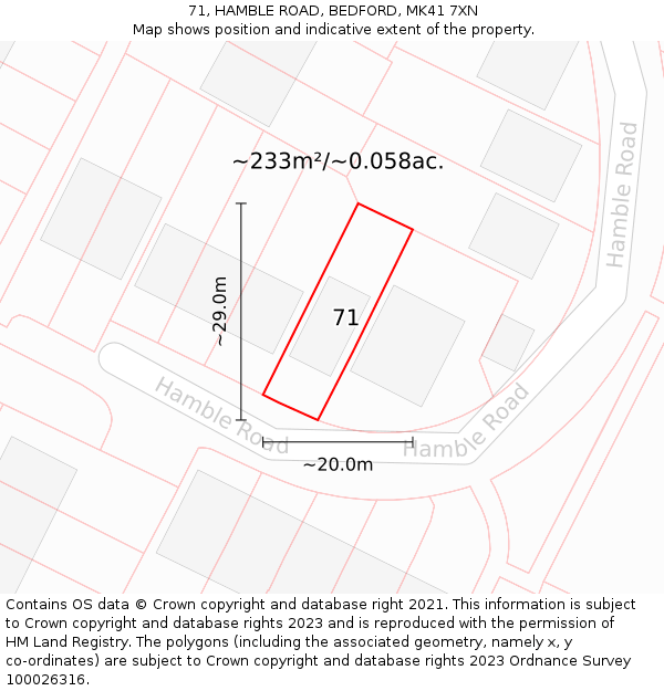 71, HAMBLE ROAD, BEDFORD, MK41 7XN: Plot and title map