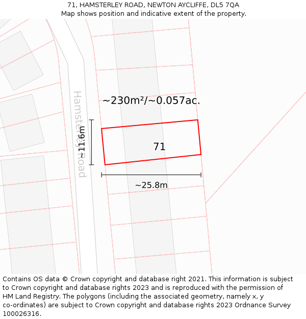 71, HAMSTERLEY ROAD, NEWTON AYCLIFFE, DL5 7QA: Plot and title map