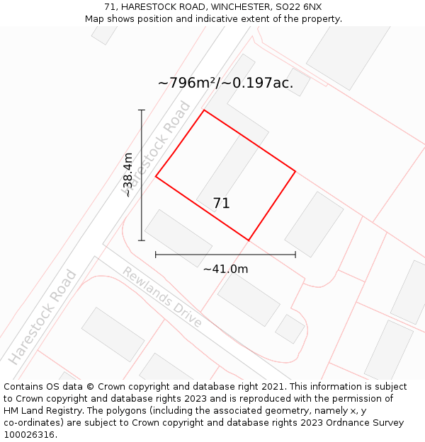 71, HARESTOCK ROAD, WINCHESTER, SO22 6NX: Plot and title map