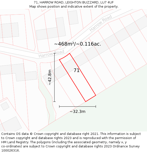 71, HARROW ROAD, LEIGHTON BUZZARD, LU7 4UF: Plot and title map