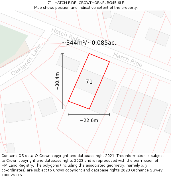 71, HATCH RIDE, CROWTHORNE, RG45 6LF: Plot and title map