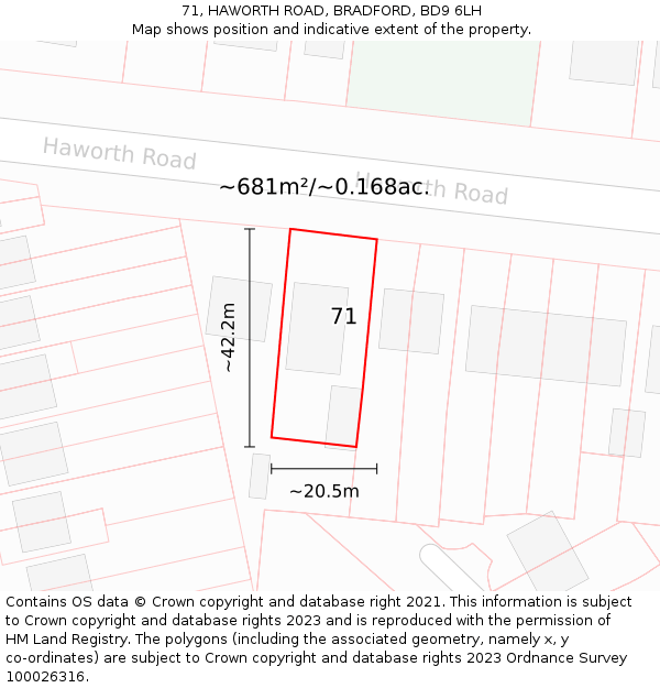 71, HAWORTH ROAD, BRADFORD, BD9 6LH: Plot and title map