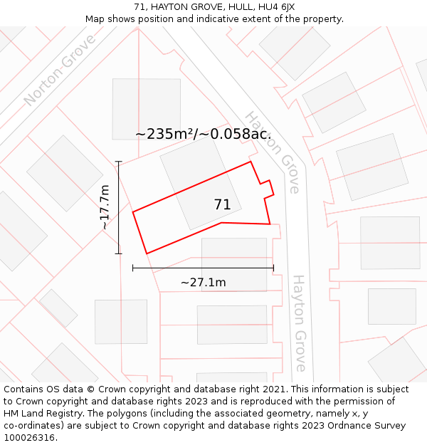 71, HAYTON GROVE, HULL, HU4 6JX: Plot and title map