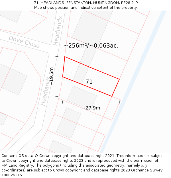 71, HEADLANDS, FENSTANTON, HUNTINGDON, PE28 9LP: Plot and title map