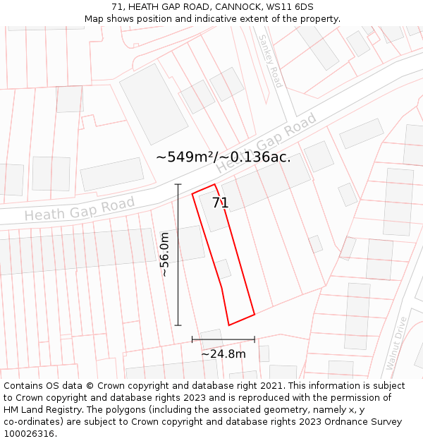 71, HEATH GAP ROAD, CANNOCK, WS11 6DS: Plot and title map