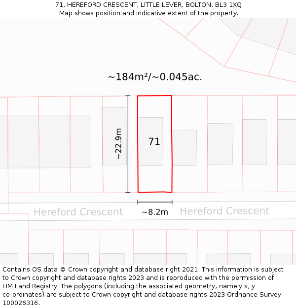 71, HEREFORD CRESCENT, LITTLE LEVER, BOLTON, BL3 1XQ: Plot and title map