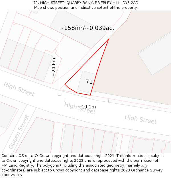 71, HIGH STREET, QUARRY BANK, BRIERLEY HILL, DY5 2AD: Plot and title map