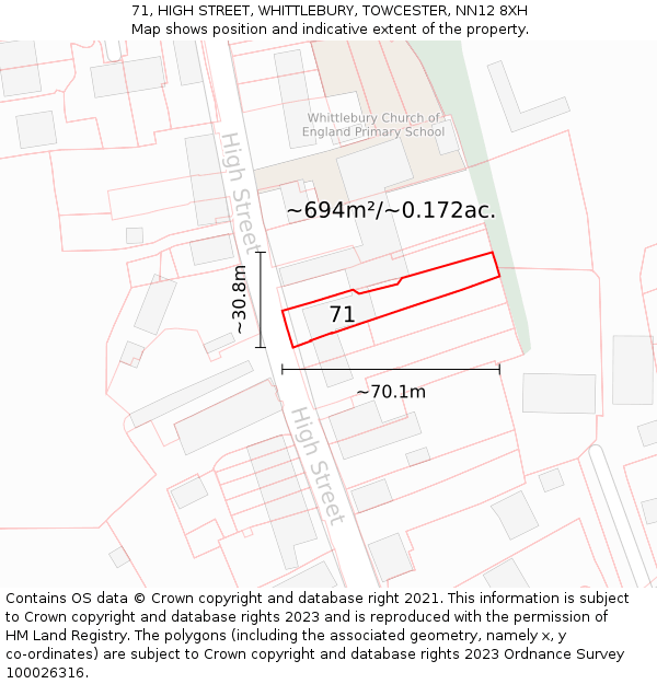 71, HIGH STREET, WHITTLEBURY, TOWCESTER, NN12 8XH: Plot and title map